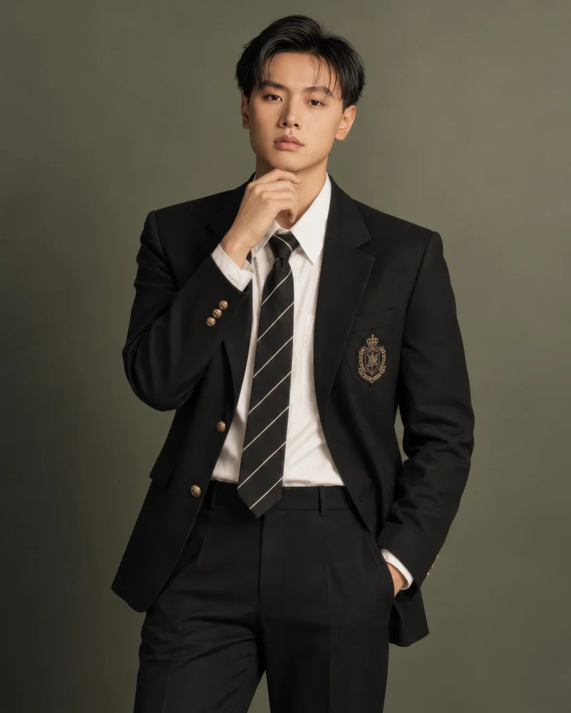 Chân dung nam sinh mặc vest đen trong studio