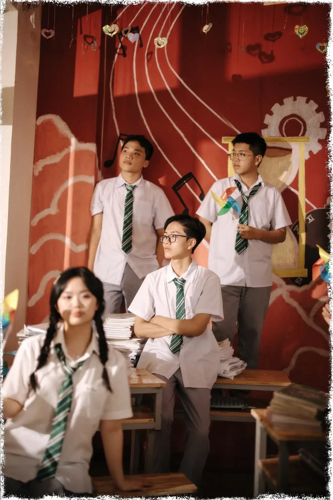 Một tiết học ở lại trong ảnh – Kỷ yếu lớp học và hành lang 5 Nhóm học sinh ngồi cạnh nhau trong lớp học