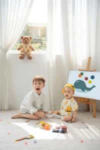 Hai bé cùng góc vẽ