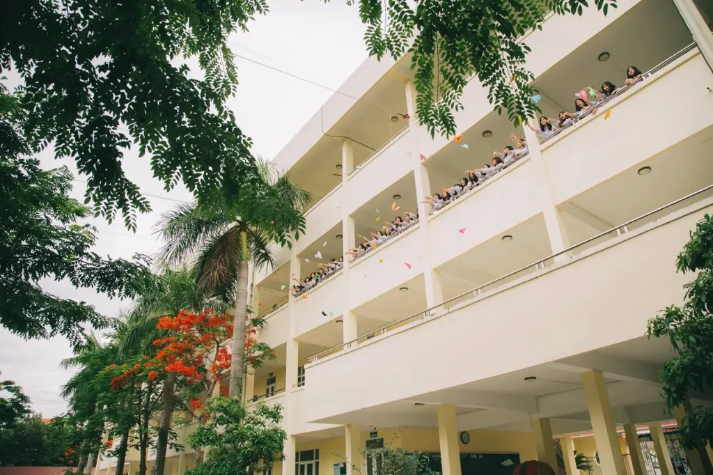 Toàn cảnh trường học và cây phượng