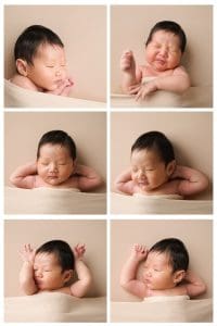 Ảnh newborn kể chuyện bằng những cử động nhỏ của bé 7 Bố cục nhiều biểu cảm và cử động của bé sơ sinh trên nền sáng